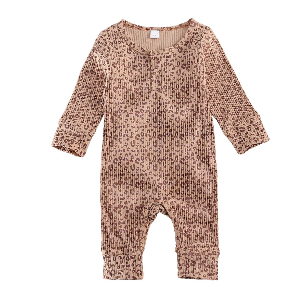 Infant Newborn Baby Boys Girls 0-24M One Piece Jumpsuit, Long Sleeve Ribbed Leopard Printed Romper Spring Autumn Outfits