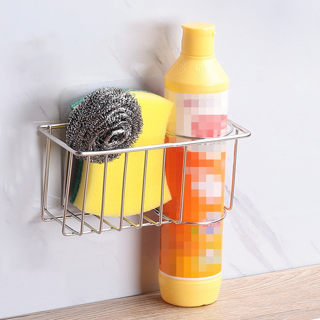 Zelfklevende Spons Houder Borstel Houder 2-In-1 Sink Caddy Rvs Afvoer Rek Keuken Spons Rack Keuken organizer