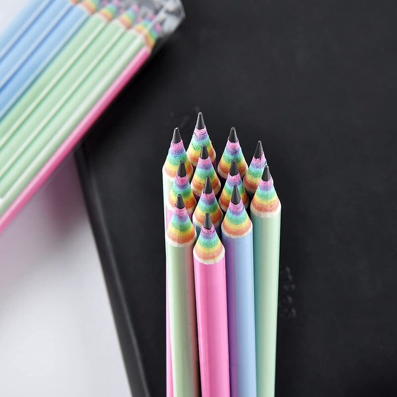Eco-Friendly Wood &amp; Plastic Free Rainbow Recycled Paper 2 HB Pencils For School And Office Supplies,12-Pack