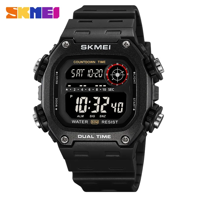 Orologio Digitale Sportivo da Uomo Skmei con Conto alla Rovescia, Allarme, Data, Luce LED, Impermeabile 50M, Formato 12/24 Ore, Bestseller alla Moda