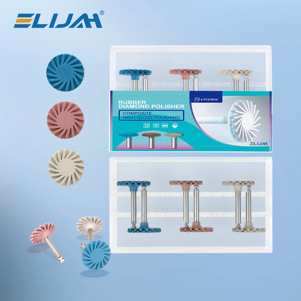 ELIJAH-pulidor de goma Dental, sistema de pulido de resina compuesta de diamante, disco RA, rueda de 14mm, cepillo flexible en espiral de diamante de 3 colores