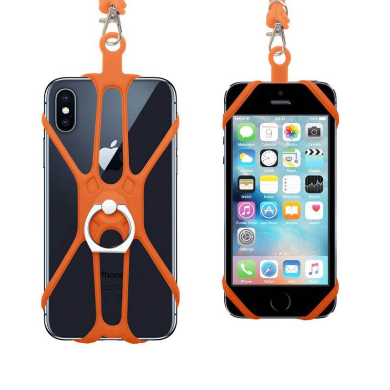General Purpose Silicone Cell Phone Lanyard Rocontrip Strap Case Holder With Detachable Neckstrap Universal For Smartphone HF: Orange