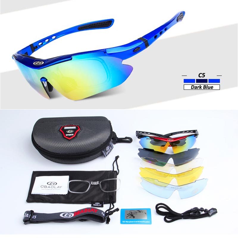 OBAOLAY Gepolariseerde Sport Mannen Zonnebril Road Fietsen Glazen Mountainbike Fiets Rijden Bescherming Goggles Eyewear 5 Lens: C5 Dark Blue