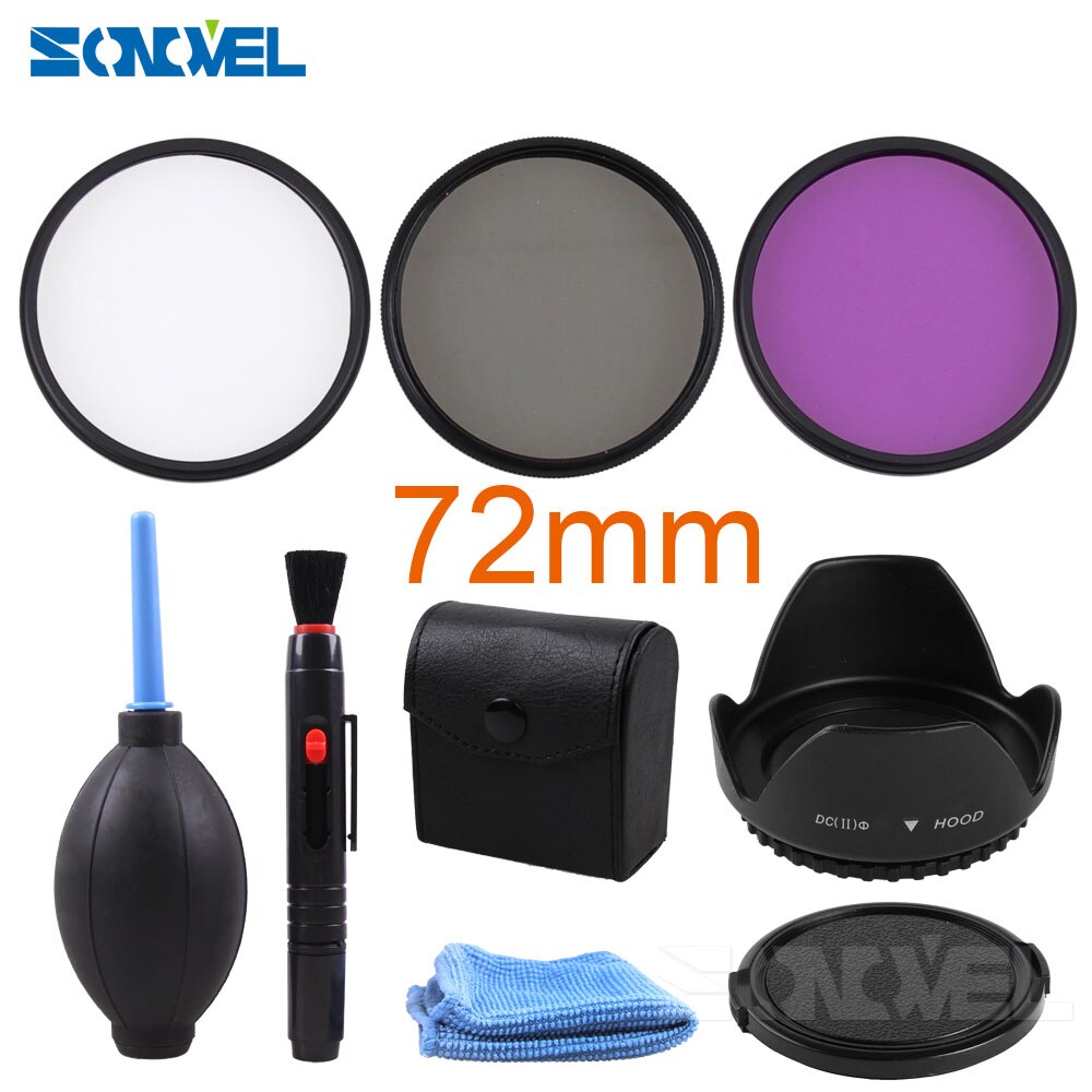 49 52 55 58 62 67 72 77 Mm Uv Cpl Fld Filter Set + Petal Flower Zonnekap + voorste Lensdop Cover + Cleaning Kit Voor Canon Nikon Sony: 72MM