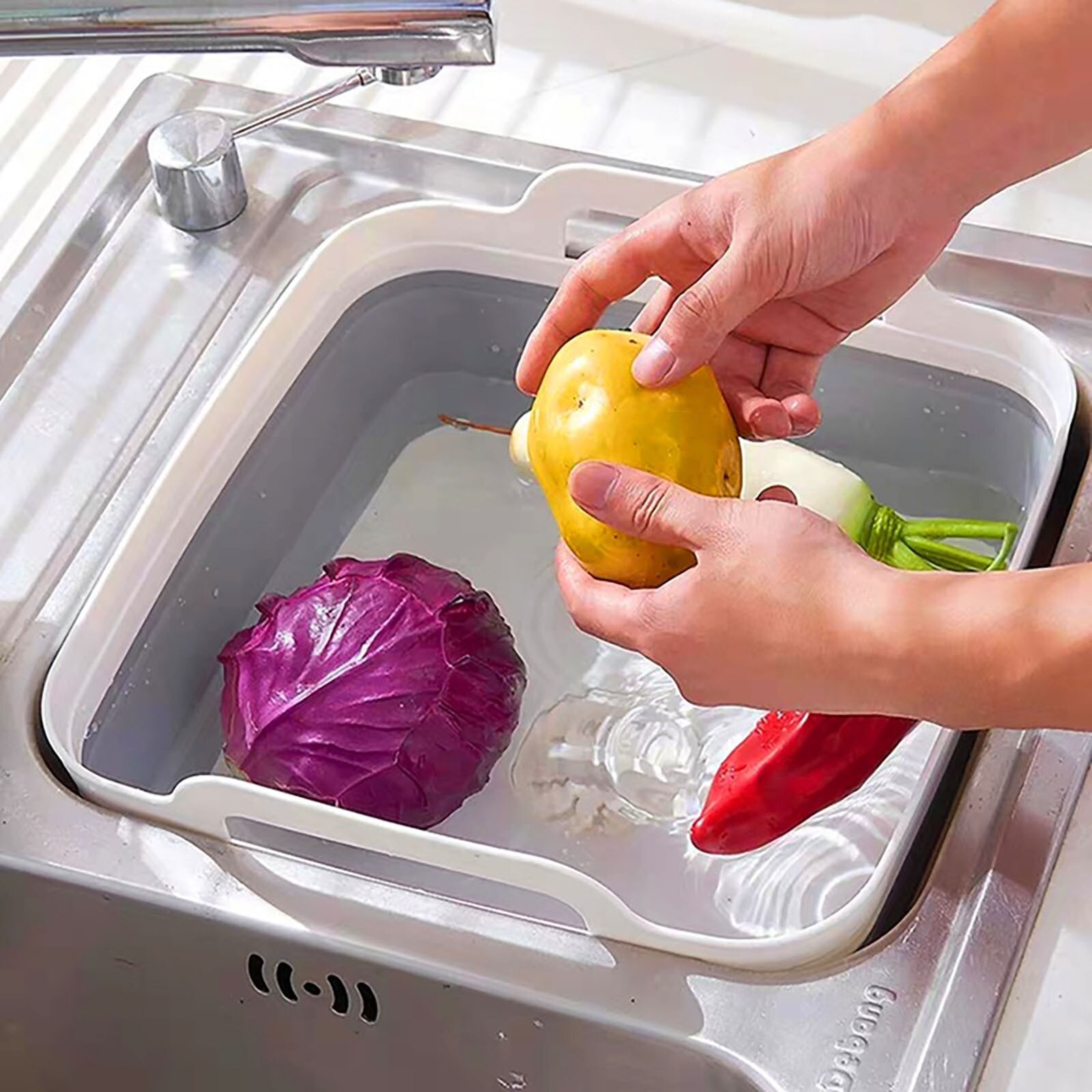 Bassin de lavage pliable en Silicone, avec bouchon de vidange, poignées de transport, égouttoir d'évier, passoire de Camping # T2G