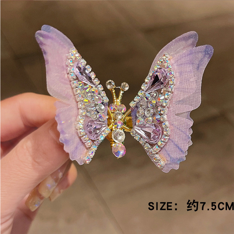 Pinza de pelo de mariposa de actividad creativa para mujeres y niñas, pinzas para el pelo de mariposa con gradiente de diamantes de imitación exquisitos, accesorios bonitos para el cabello: Rojo