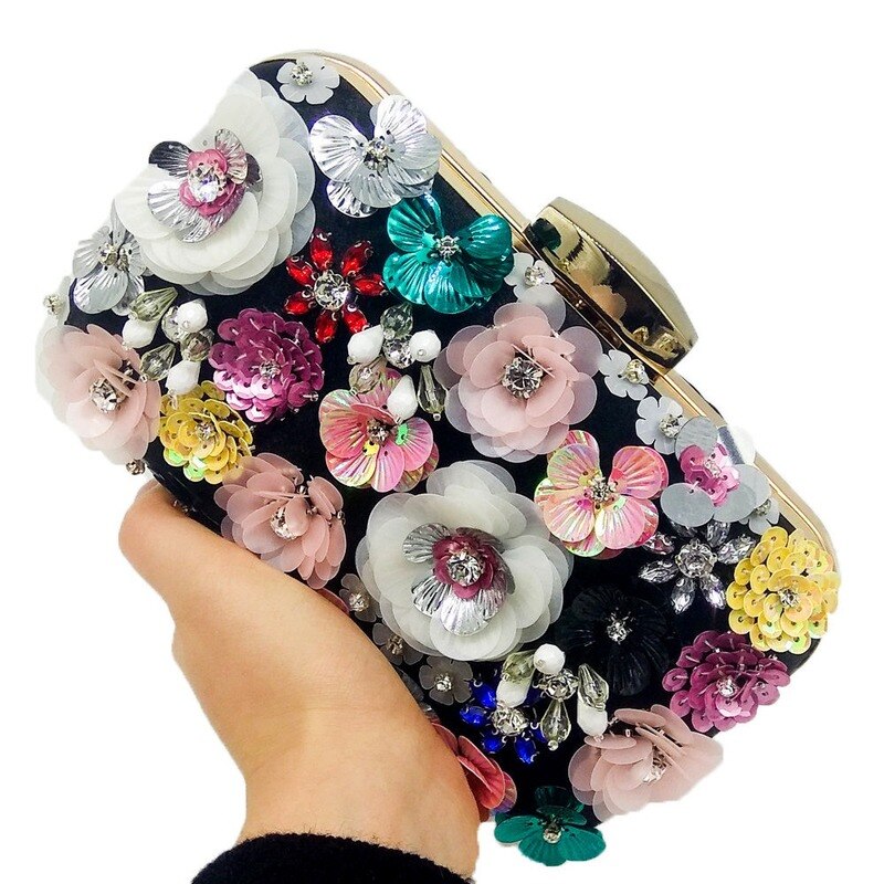 Bloem Zak Vrouwen Clutch Zwart Socialite Mini Avondtasje Wedding Party Bridal Kralen Purse Crystal Clutch Bag Bolso Fiesta Mujer