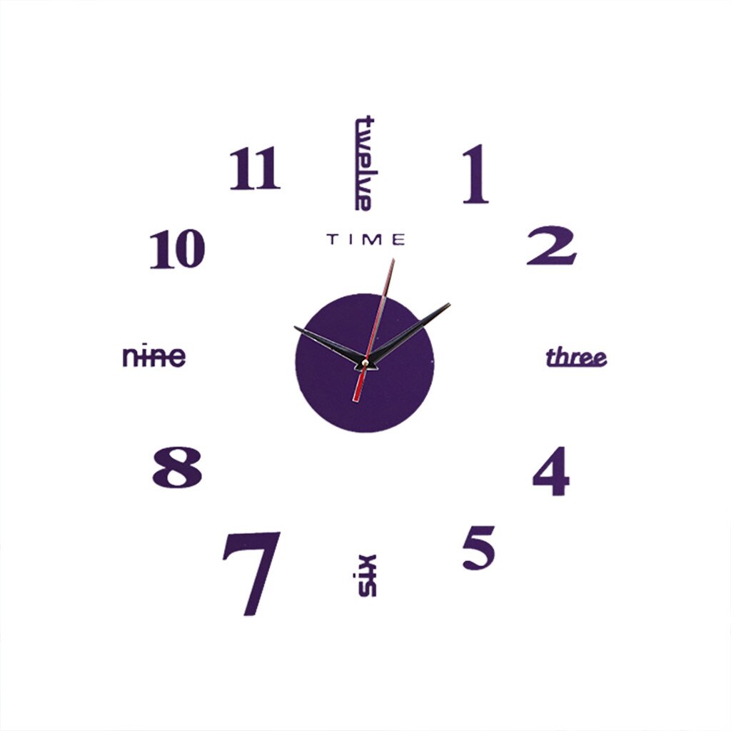 Large Wall Clocks 3D Mirror Effect Living Room DIY Wall Clock Surface Art Home Decoration Frameless Clocks #N: Purple