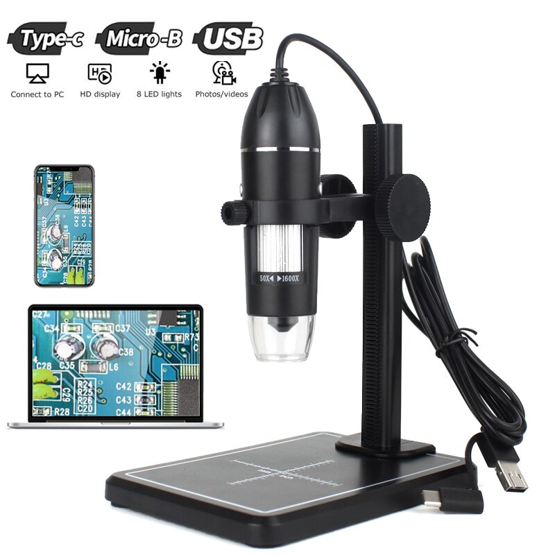 1600X Wifi Microscope Handheld Portable Digital Microscope USB Interface Electron Microscopes 8 LEDs Bracket for Android IOS