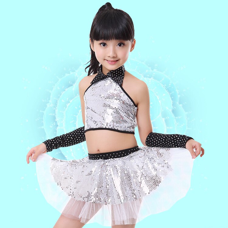 Paljett tutu danskjol barn jazzdanskostymer rosa silver: Silver- / Xxxl