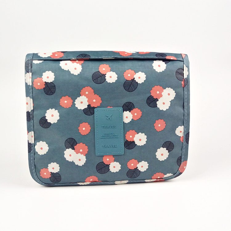 Imperméable à l'eau Portable Polyester voyage sac cosmétique Neceser sac de lavage suspendu neutre maquillage sac organisateur salle de bain sac de lavage: Blue Flower