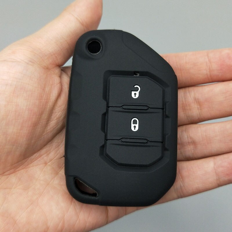 2/3/4 button Flip Remote protect shell for Jeep Wrangler JL silicone rubber car key fob cover case set sleeve keychain: 2 button