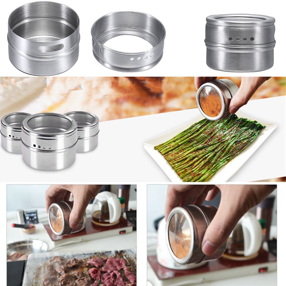Magnetic Spice Jars Stainless Steel Spice Tins Spice Seasoning Containers With Spice Label