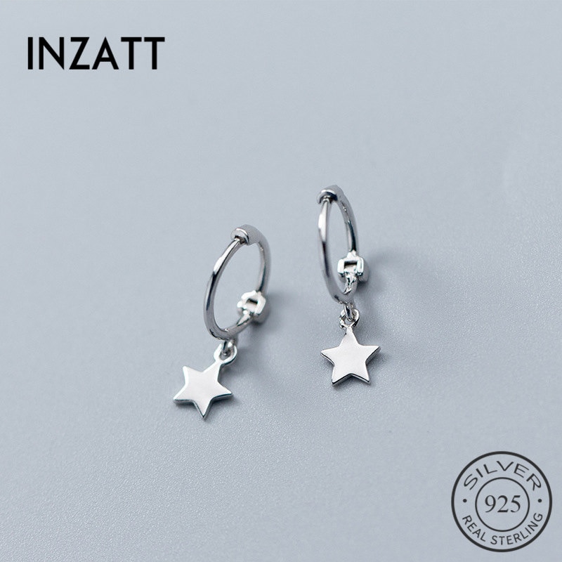 INZATT Real 925 Sterling Silver Star Heart Pentagram Beads Hoop Earrings For Women Party Trendy Fine Jewelry Accessory