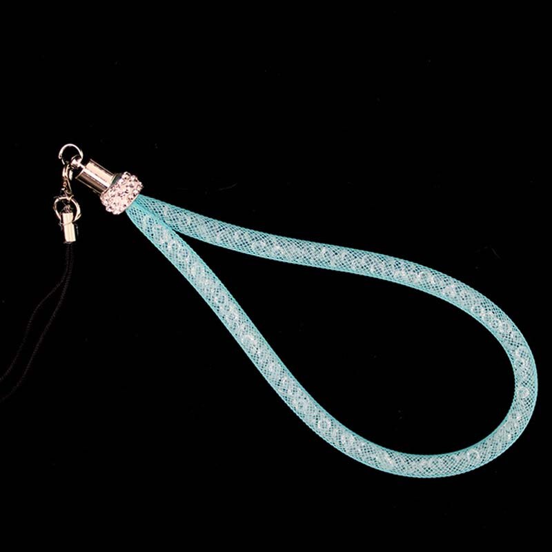 Rhinestone Visnet Lanyard Flash Boor Mobiele Telefoon Lanyard Crystal Diamond Visnet Opknoping Keten Lanyard: Blue