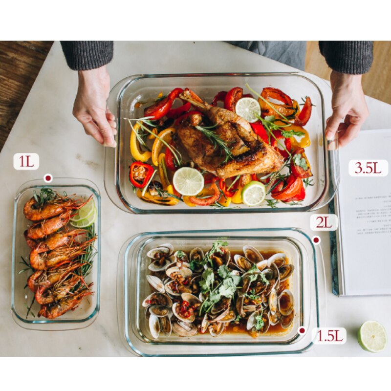 Heat-resistant glass baking dish Rectangular fish dish Household Microwave Oven Baking Salad fruit plate Multipurpose plate