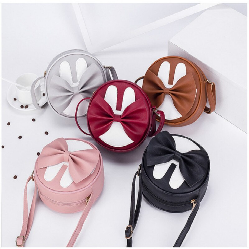 Kontrast lille rund taske sløjfe dekoration skuldertaske håndtasker japan og sydkorea vind bærbar messenger pung