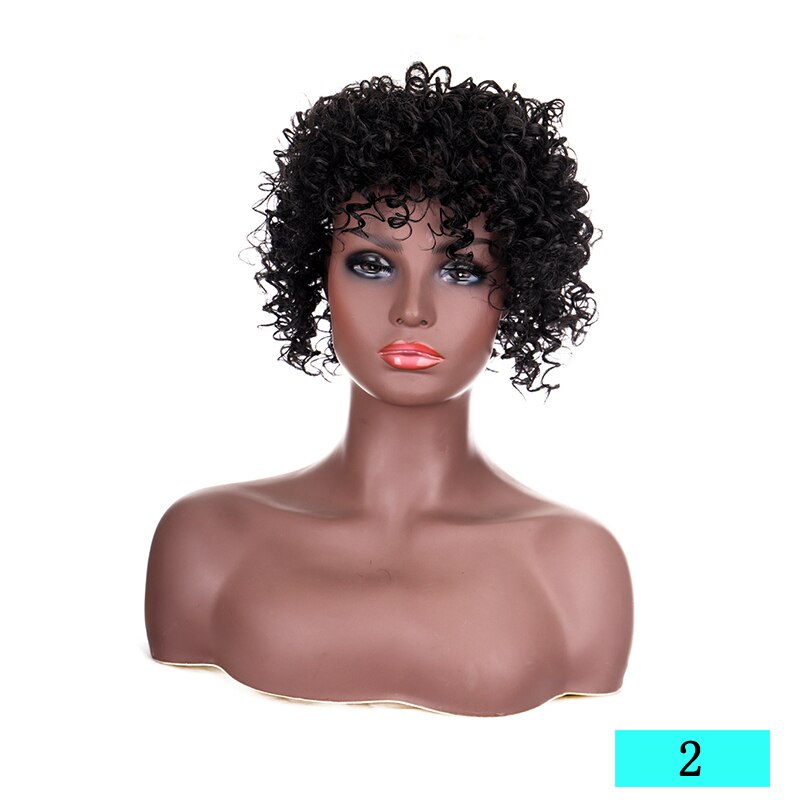 Xnaira Synthetic 20CM Faux Afro Curly Hair Wigs Women's Natural Black Gold Curly Heat-Resistant Hairpiece: 2