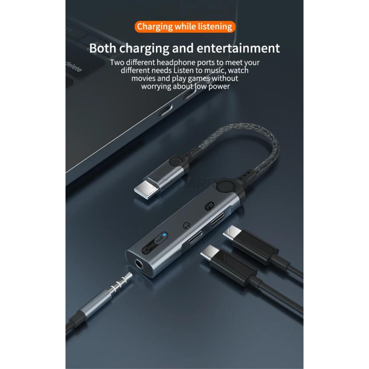 Type-C Headphone Adapter 3 in 1 USB C to 3.5mm Audio Converter USB C Audio Splitter and 60W Charging for iPhone15 Galaxy S23 S22