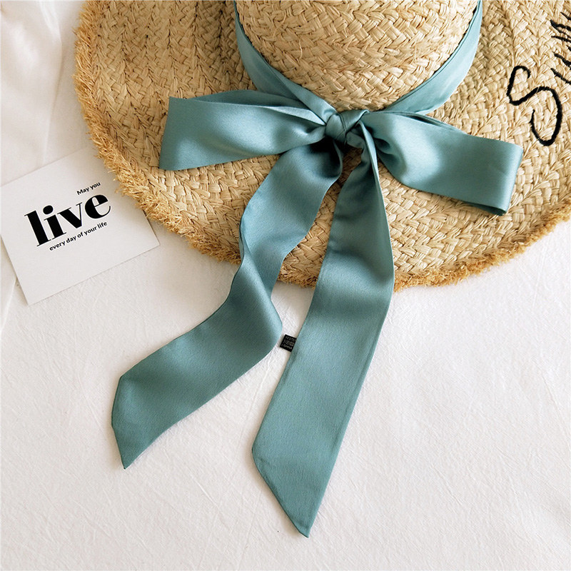Solid Color Small Neckerchiefs Women Long Ribbon Hairband Satin Silk Scarf Lady Belt Tie Handbag Ribbons Hair Scarves: green