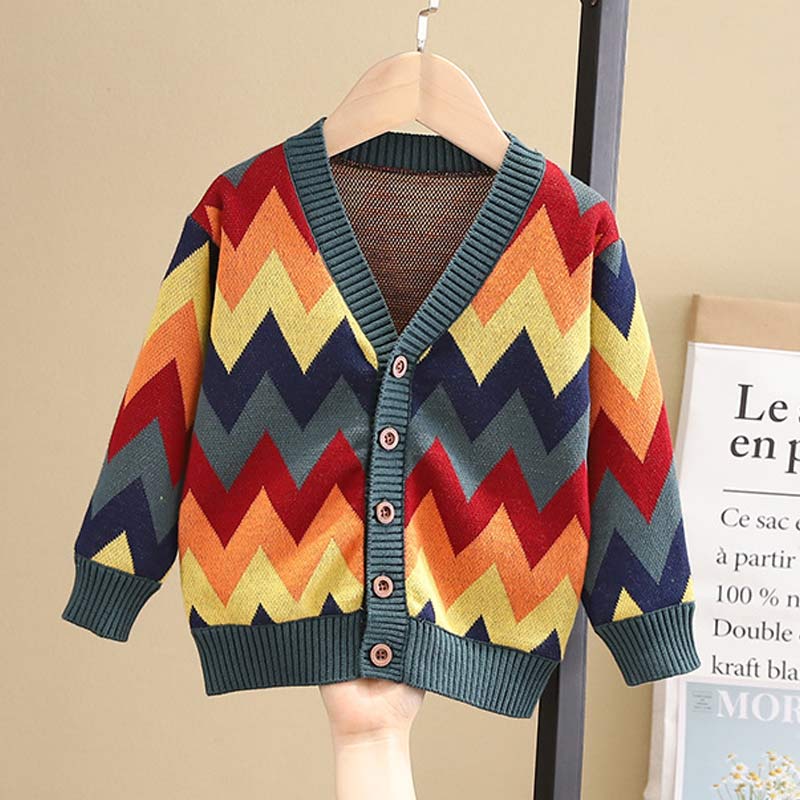 Høst jenter fargerike stripete gensere låve jente strikkede myke klær baby uformelt cardigan kommode 2 6 år: Az2498 grønne / 2t