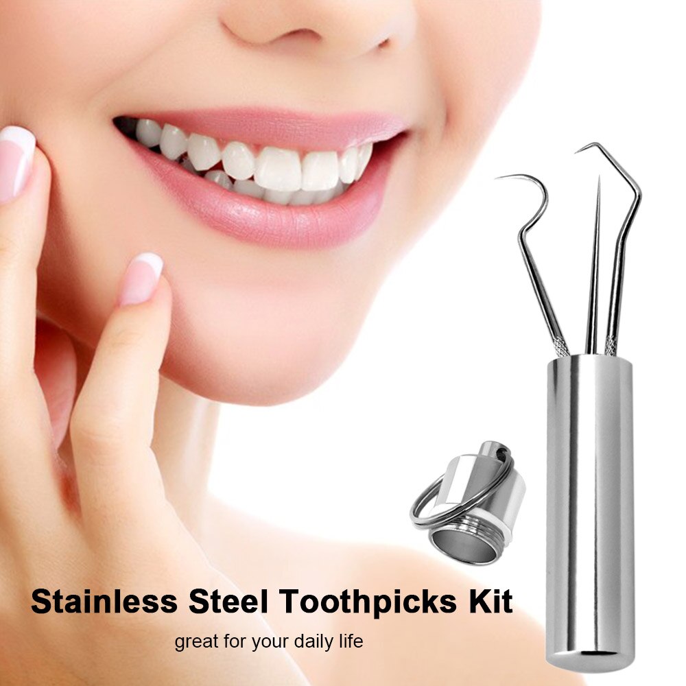 Draagbare 3 Soorten Tandenstokers Rvs Tooth Pick Sticks Pocket Tandenstoker Met Houder Voor Tanden Reinigen Tanden Care
