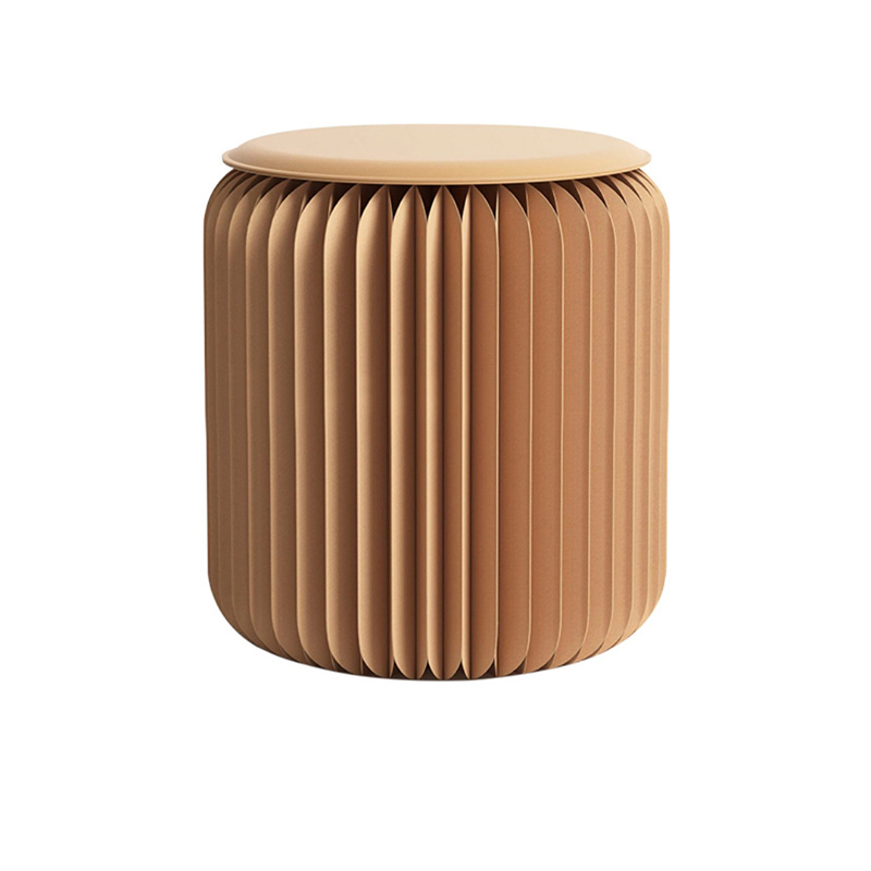 Taburete de papel plegable nórdico para el hogar, silla ultrafina para sala de estar, dormitorio, pasillo, taburete redondo portátil: brown 35cm