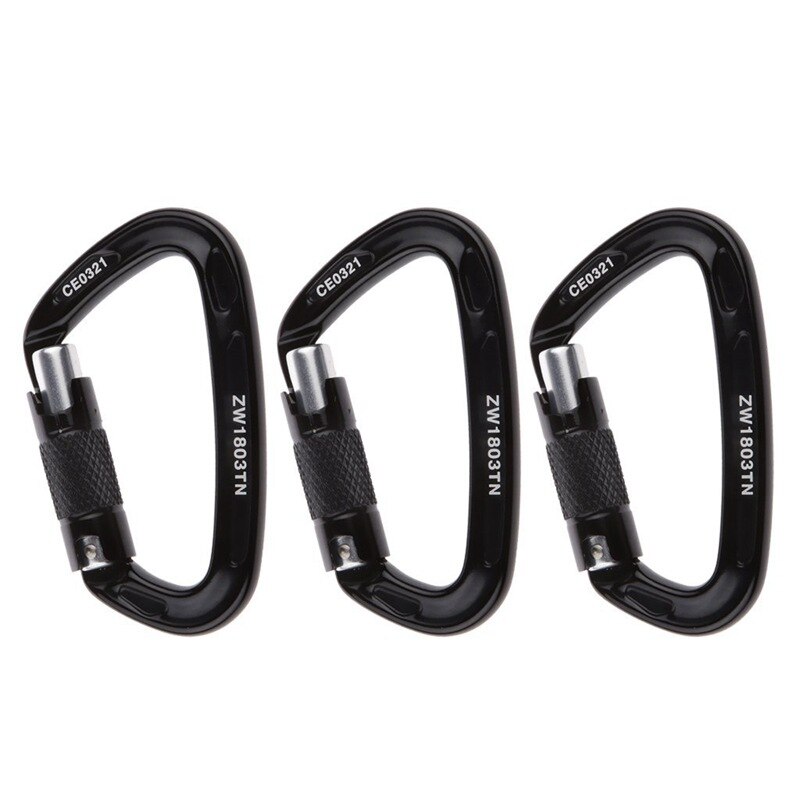 3pcs / Pack 24KN Aluminum Snap Hook D-Ring Climbing Mountaineering Rappelling Tree Care Multifunctional Snap Hook - Black