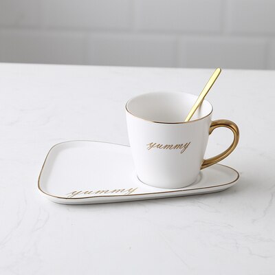 Creatieve Keramische Koffie Set Porseleinen Koffie Kop En Lade Met Gratis Lepel 250 Ml Nordic Stijl Tonen Plaat Voor Photogragh: Matte white