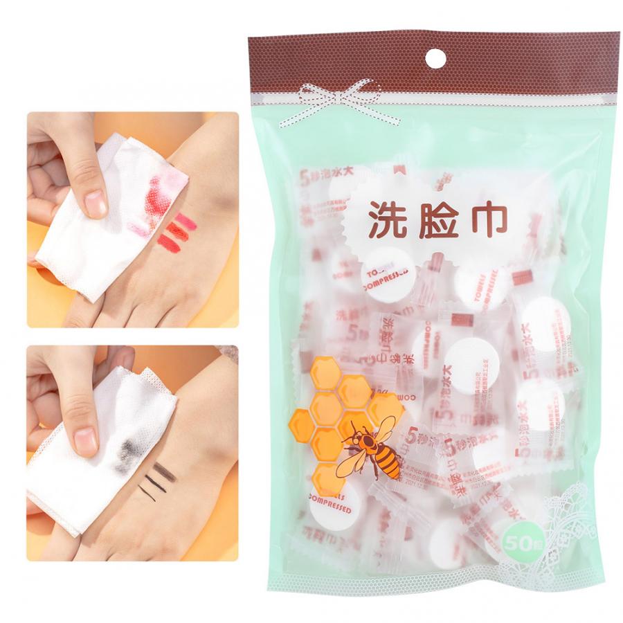 50 pièces coton jetable tissu compressé Mini serviette visage nettoyage tissu pour voyage coton tampons pour visage