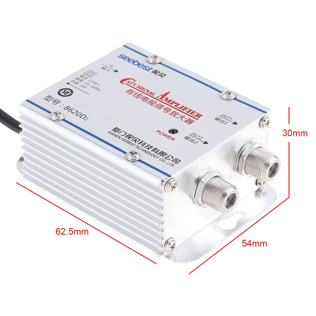 Sb -8620 d 2 1 in 2 out catv forstærker 20db justerbar kabel tv signal forstærker booster splitter til 45-860 mhz 2w familie routing