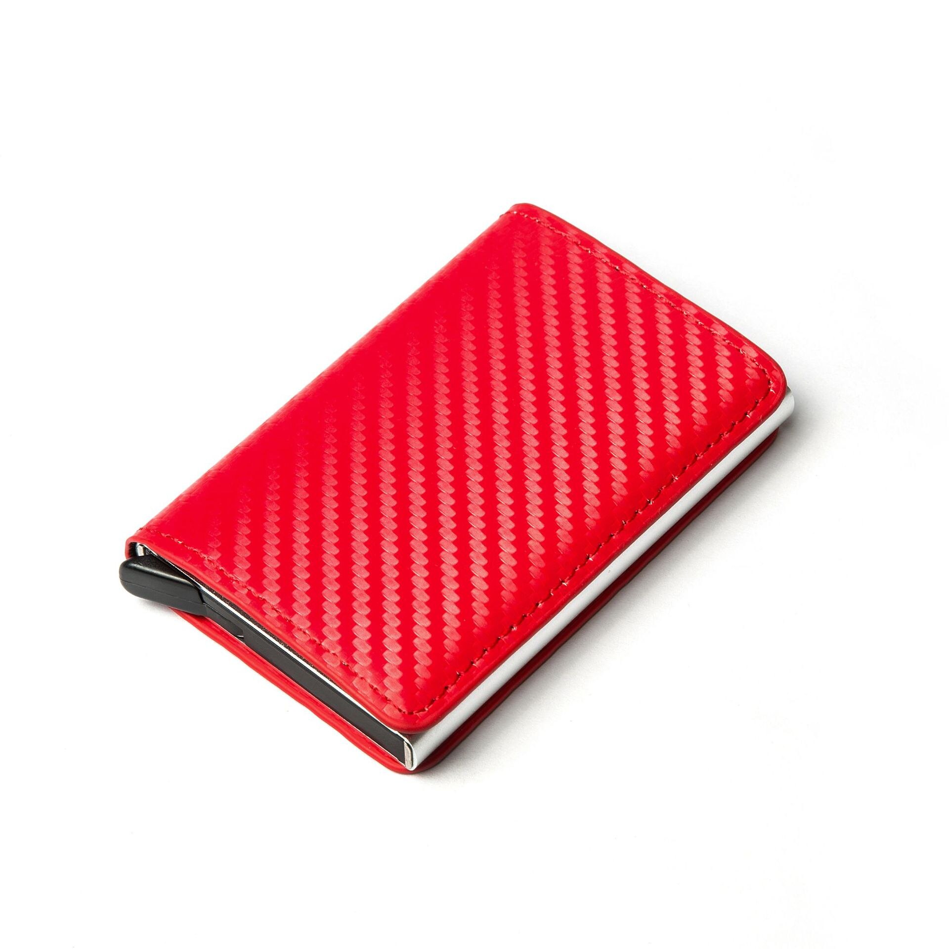 Deabolar Antidiefstal Mannen Creditcardhouder Portemonnee Carbon Fiber Kaarthouder Rfid Anti-Magnetische Mannen Vrouwen Ultra-Dunne magic Wallet: Rood