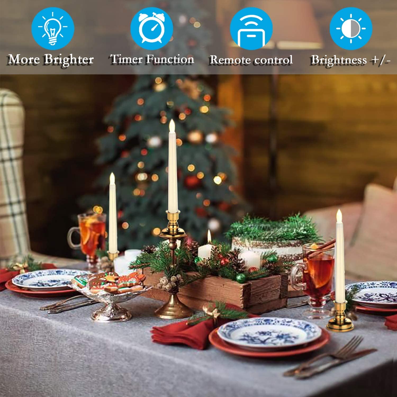 LED fenêtre bougie lumières à piles sans flamme bougies coniques avec Bases veilleuse pour fête mariage saint valentin maison déco