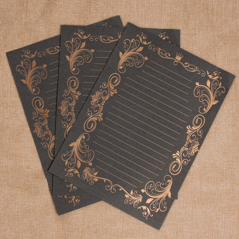 Vintage Luxury Gold stamping Letter Paper Love Writing Paper 30sheets: Black