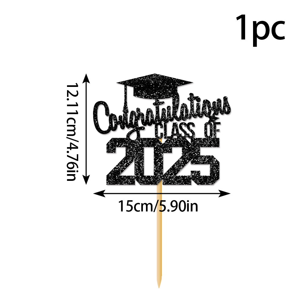 1 stks Gefeliciteerd Klasse van 2025 Afstuderen Cake Topper Glitter Gefeliciteerd Grad Cap Cake Picks voor Afstuderen Thema Party Decor: Deep Sapphire