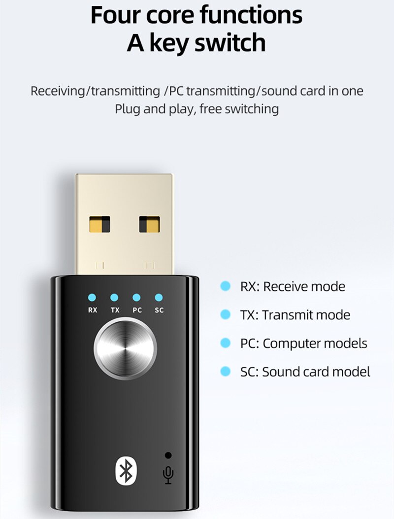Transmisor receptor de Audio Bluetooth 5,1, Dongle USB estéreo de 3,5mm, 3,5 AUX RCA, adaptador inalámbrico para Kit de coche, TV, PC y auriculares, 4 en 1