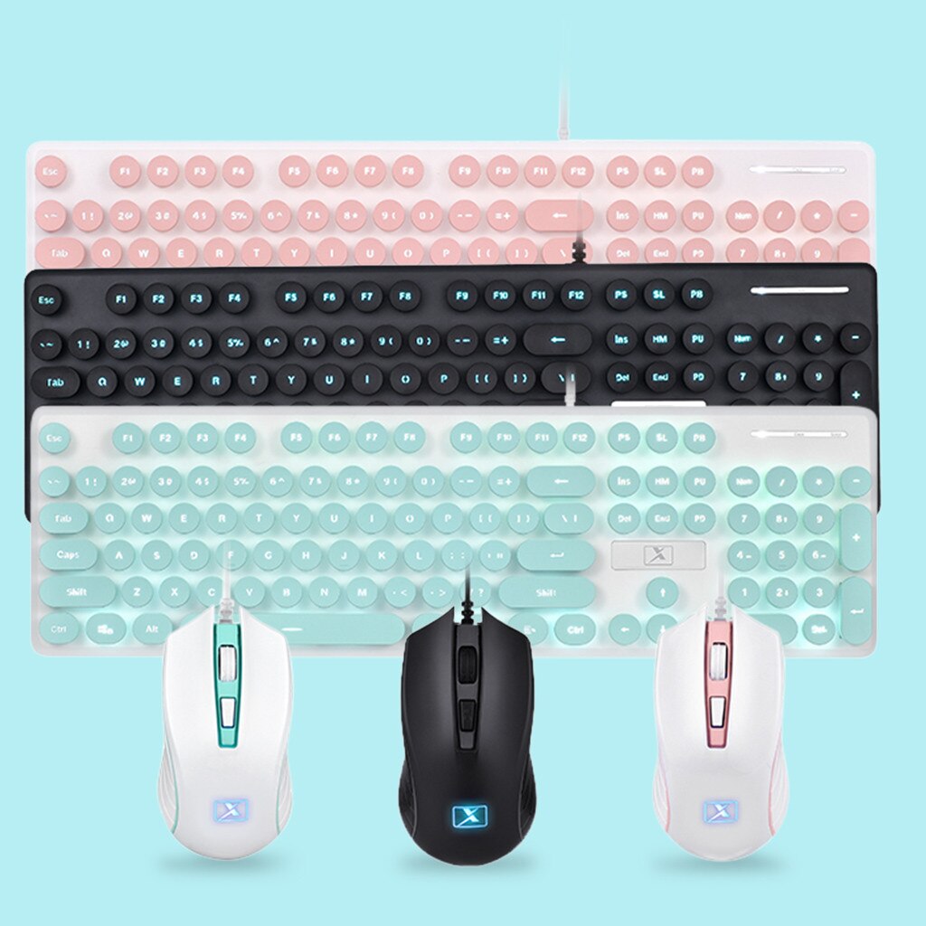 Punk Robot Wired Keyboard And Mouse Set Round Key Cap For PC Computer For Notebook Laptop Desktop PC TV Office
