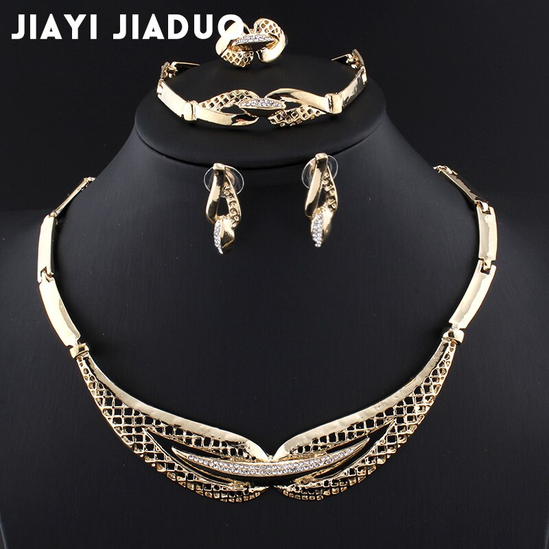 Jiayijiaduo Bruiloft Sieraden set Afrikaanse kraal sieraden van Vrouwen Sieraden in Licht goud kleur Ketting set Kralen