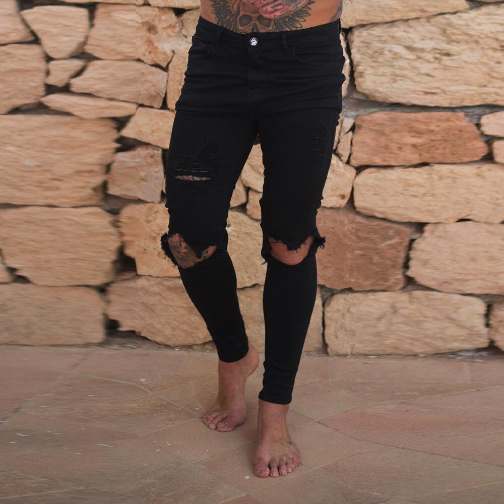 Pantalones vaqueros con estampado para hombre, pantalones pitillo con roto, ajustados al tobillo, vaqueros de , urbana,: black / 28