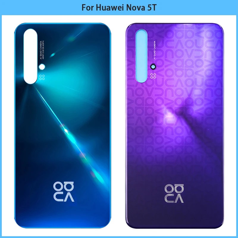 Gloednieuw Voor Huawei Nova 5T Batterij Back Cover 3D Glazen Paneel Achterdeur Nova 5T Glazen Behuizing Case met Lens Lijm Vervangen