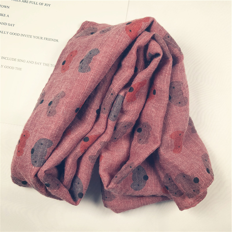 Nueva bufanda para niños a principios de otoño, bufanda suave para bebés, de algodón y lino con estampado de zorro pequeño, 1 Uds.: Color vino