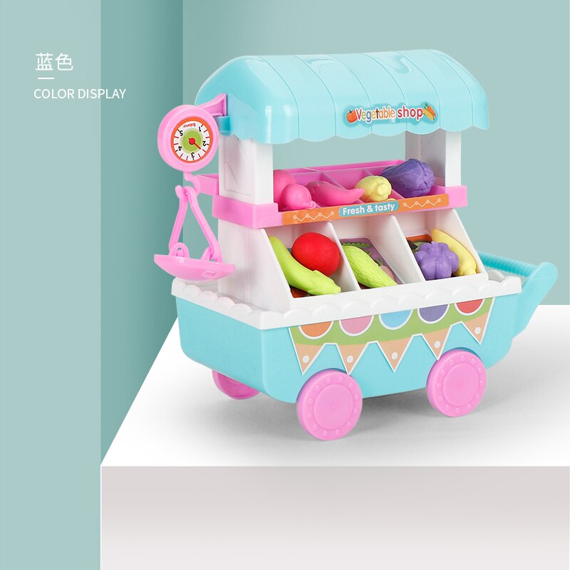 Camión de helados familiares para niños, juguete de simulación para niñas de 3 a 6 años, carrito pequeño para frutas y verduras, camión para helados: blue fruit car