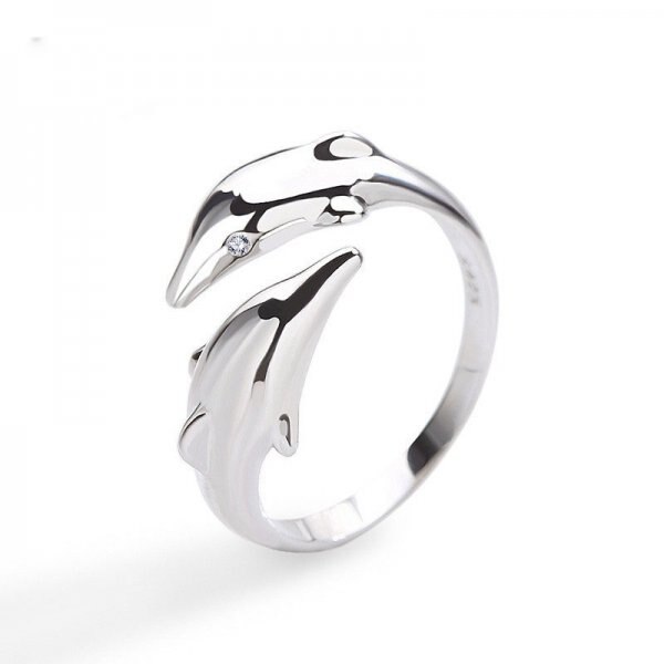 Leuke Zilveren Kleur Kat Oor Open Ringen Voor Vrouwen Mode Metalen Vinger Meisjes Partij Sieraden Verstelbare Animal Manchet Ring Mooie: Dolphin ring