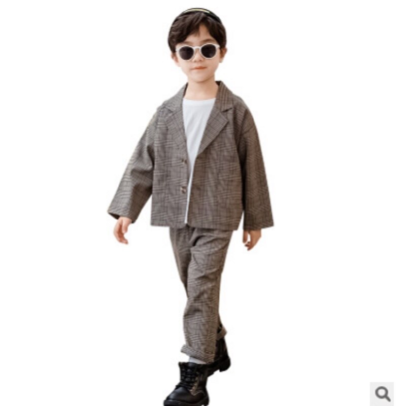 Pojkdräkter vår/höst pojkar 2- delade kostymer barns enkelknäppta plädfärger kostymset storlek 4-14 ly616
