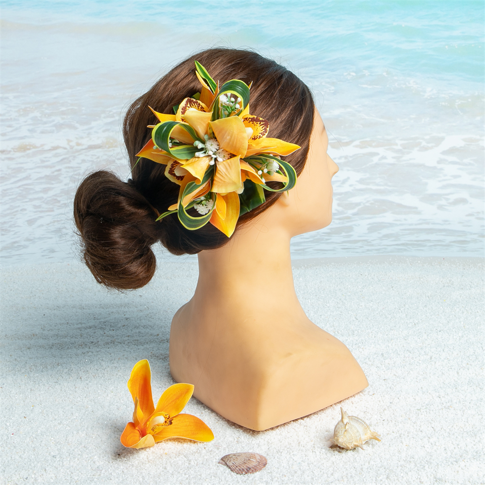 Pinza para el pelo BB de estilo Tropical, tocado de novia con flor de seda hawaiana, tocado de flor de orquídeas, accesorios de baile Aloha Hula