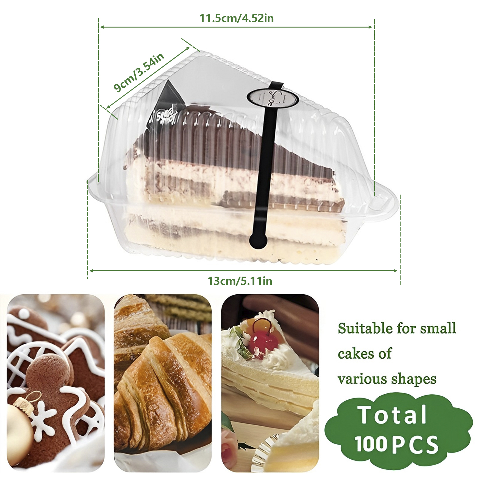 100Pcs Cake Slice Boxes Reusable Cupcake Slice Container with Lid Stackable Clear Square Single Dessert Box Triangular Sandwich