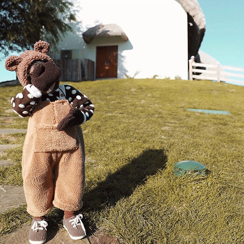 Kinderen Winter Warm Overalls Meisjes & Jongens Winter Dikke Broek Pluche Kids Overalls Voor Meisjes 1-4 Jaar Kinderen jumpsuit: Caramel / 12M-NO73