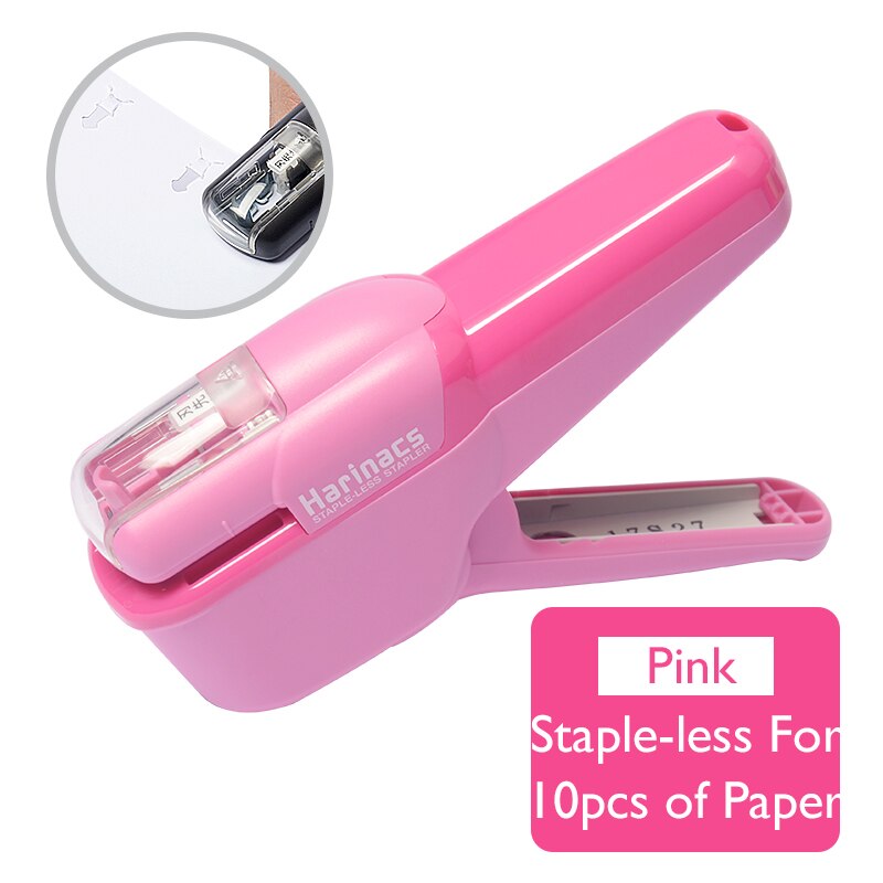Grapadora Manual sin grapas japonesa KOKUYO Harinacs, grapadora grande y creativa sin grapas, papelería de oficina, seguro y fácil de usar, 1 unidad: 1pc Pink