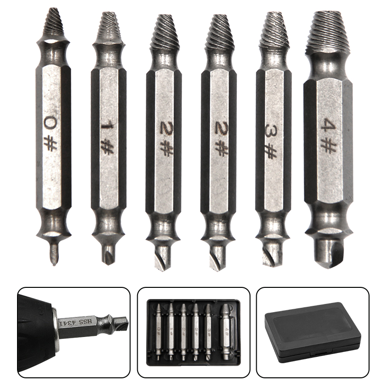6pc Extractor Double Head Screw Slide Tooth Removal Tool Screwdriver Atch Head Electric Tool Accessory Set