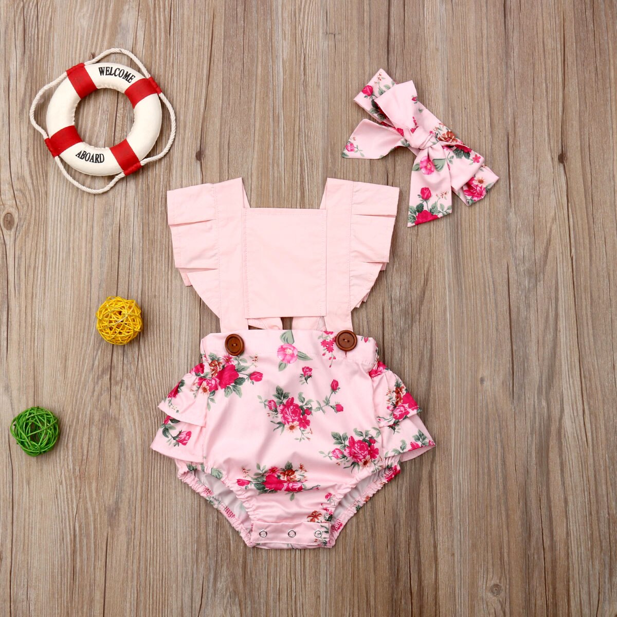 Zomer babymeisje katoenen bloemen prinses ruches bodysuit mouwloos zonnepak outfits kleding